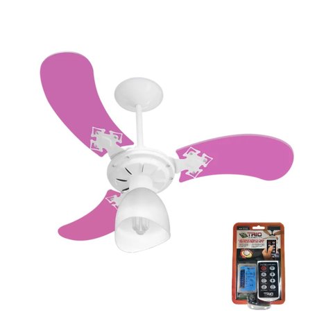 Ventilador Teto Super Baby Colors 3pás Mdf Branco/rosa 220v+controle Venti-delta