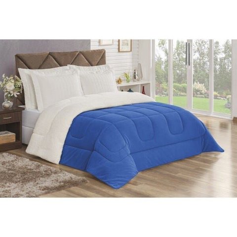 Coberdrom Veneza Manta com Sherpa Casal Queen 1 Peça:azul Royal