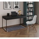 Ver imagem 1 de Mesa de Escritório Industrial Malta Preta 137x53cm Base Ferro Preto com 1 Cadeira Branca Eames Eiffe