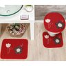 Jogo de Tapete Para Banheiro - Flor Poa - 03 Peças - Vermelho - 1