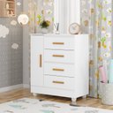 Ver imagem 1 de Cômoda para Quarto Infantil 4 Gavetas 1 Porta com Pés Lite Branco