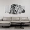 Quadro Decorativo - Mosaico - 5 Telas - Leão Monocromático - 110x60cm - 5