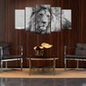 Quadro Decorativo - Mosaico - 5 Telas - Leão Monocromático - 110x60cm - 4