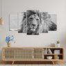 Quadro Decorativo - Mosaico - 5 Telas - Leão Monocromático - 110x60cm - 1