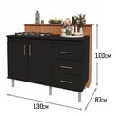 Ver imagem 3 de Kit Bancada Ilha para Cozinha + Balcão para Cooktop 1,20m 5 Bocas 2 Portas e 3 Gavetas Turim Preto
