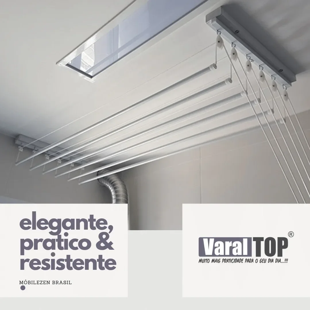 Ver imagem 3 de Varal De Teto Individual 130cm x 08 Varetas - Em Alumínio Branco