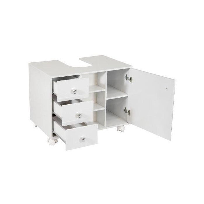 Gabinete de Banheiro 1 Porta 3 Gavetas em MDP Branco 54 cm x 68 cm x 45 cm