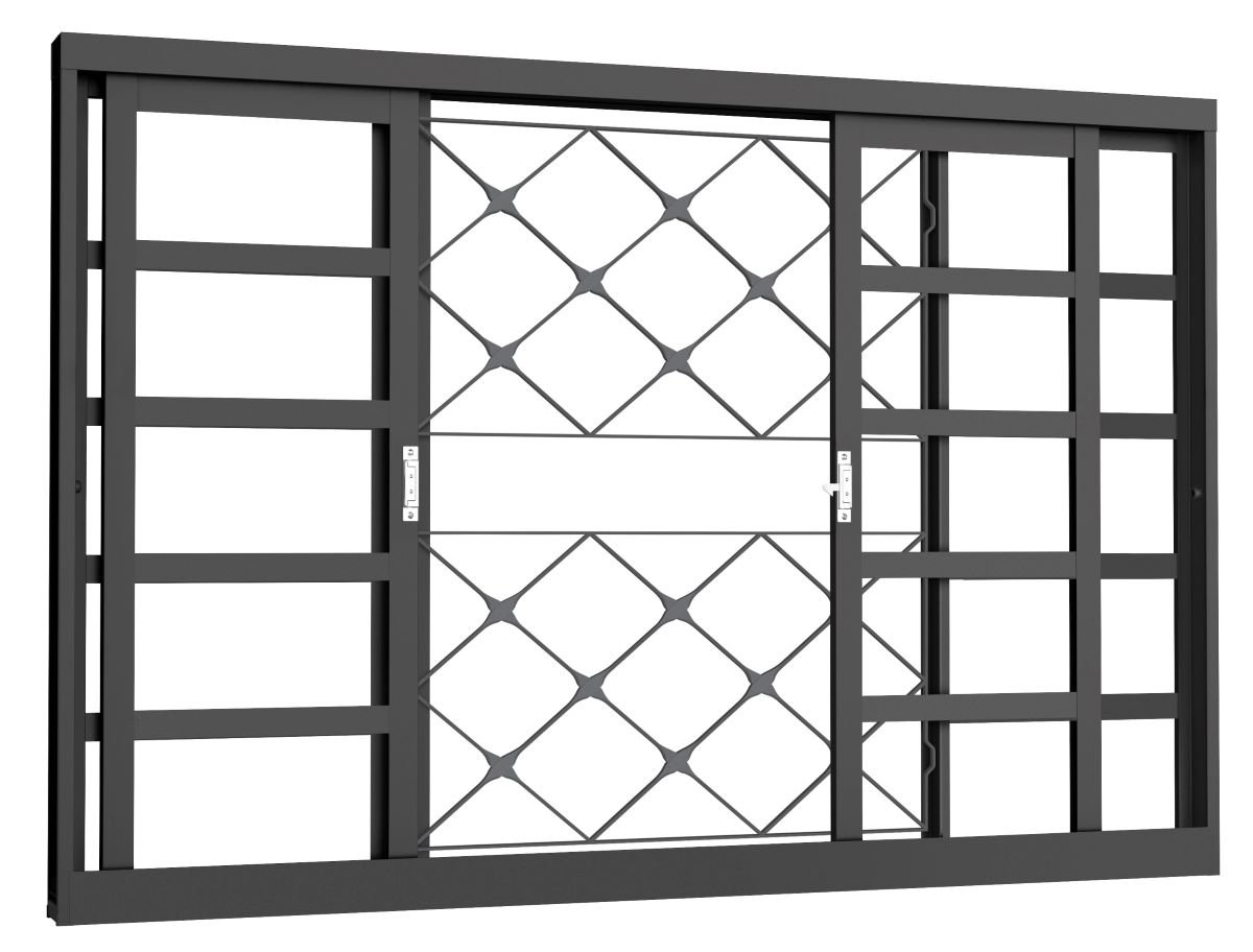 Janela Vitro de Correr 4f100x100 Req12cm Grade Xadrez