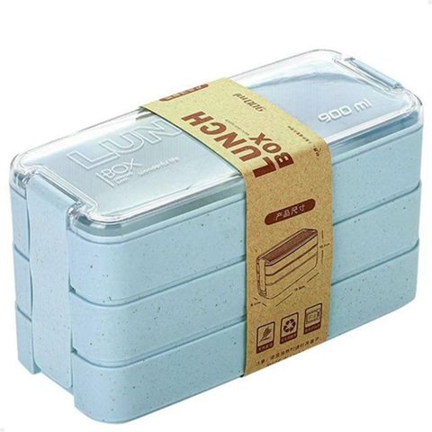 Marmita Fitness Lunch Box 900ml 3 Divisórias Pote Mantimento Bento 3 em 1 Lorben