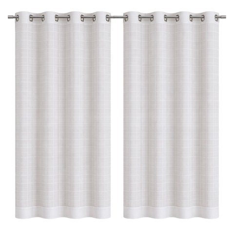 Cortina Voil Xadrez Ilhós Cozinha Sala Branca - 280 X 115 Cm