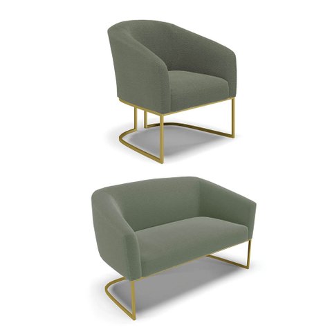 Sofá Namoradeira e Poltrona Industrial Dourado Stella Bouclê Menta D03 - D'Rossi