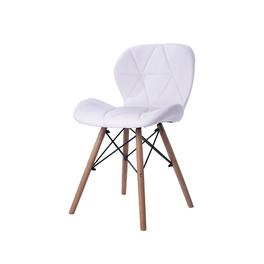 Cadeira Estofada Jantar Charles Eames Eiffel Slim Wood Confort Branco