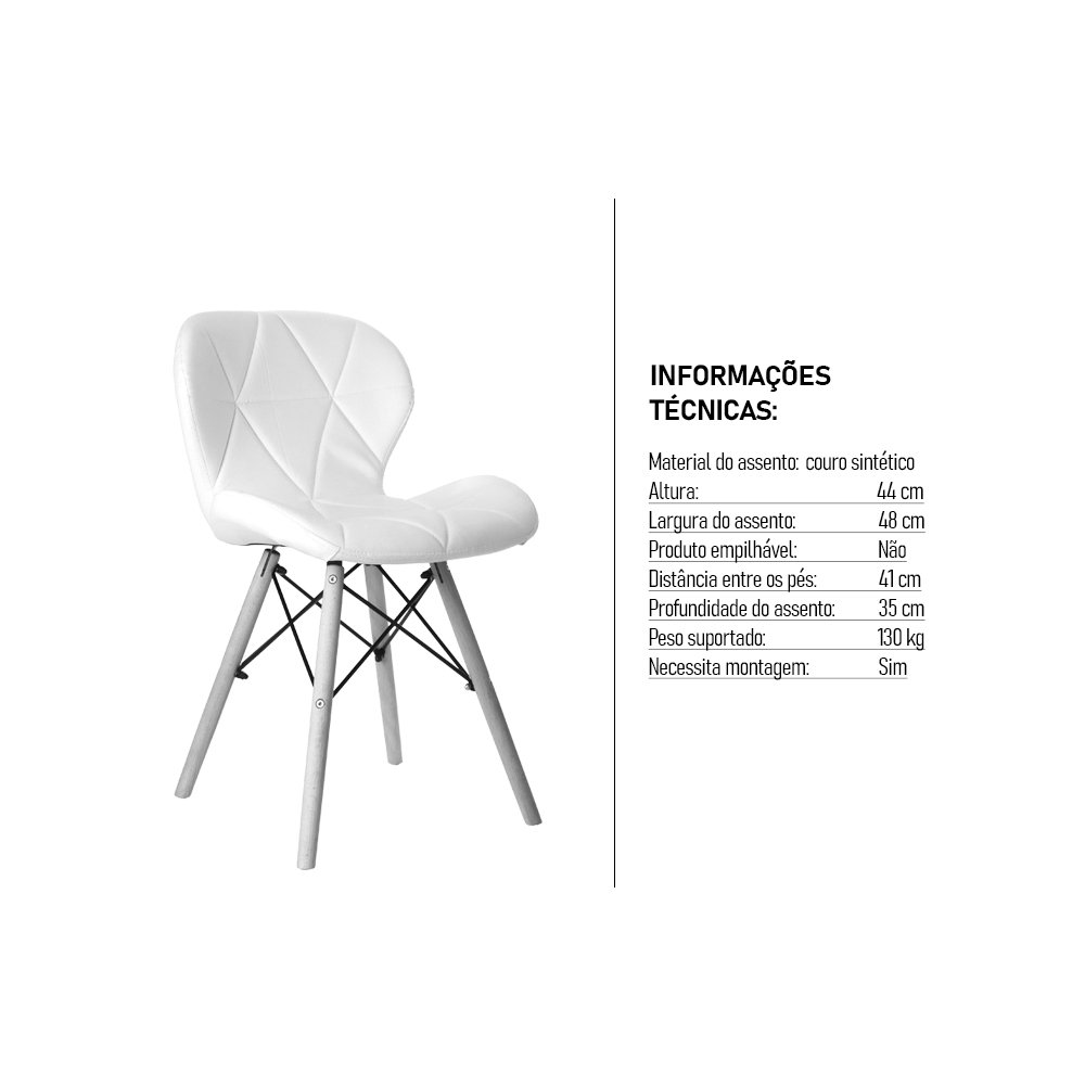 Cadeira Estofada Jantar Charles Eames Eiffel Slim Wood Confort Branco - 5