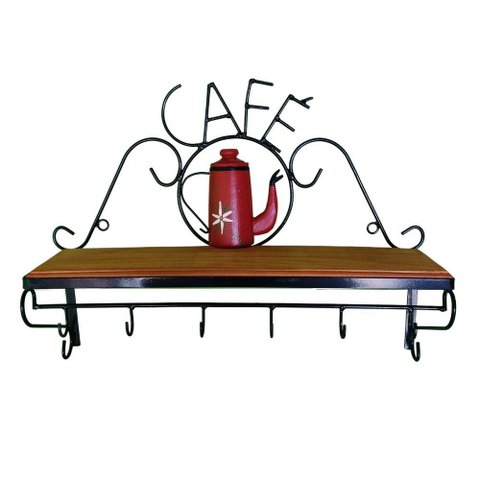 Prateleira de Café Porta Tempero 60cm Tema Bule Vermelho Sudeste Rústico