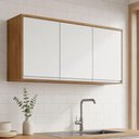 Ver imagem 1 de Armário Suspenso para Cozinha 119cm Módulo 3 Portas Nina Amêndoa/Branco