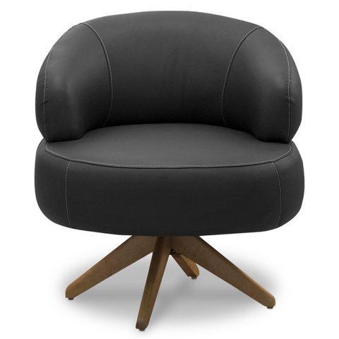 Poltrona Decorativa Giratória Orgânica para Sala Living Zadok L06 Couro Preto - Lyam Decor