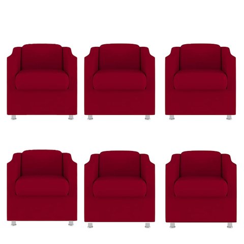 Kit 6 Poltronas Decorativa Tilla Suede Vermelho - Twdecora