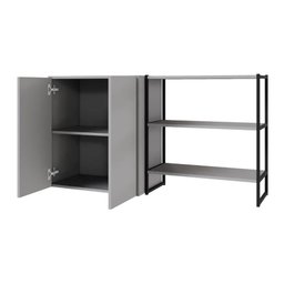 Armário Aéreo 60cm 2 Portas e Nicho 3 Prateleiras F5 Office Cor:cinza Sagrado com Preto - 5