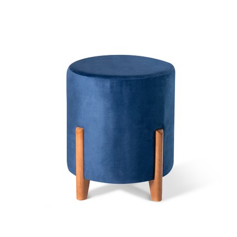 Kit 02 Puffs Redondo Decorativos em Suede na Cor Marinho