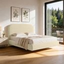 Ver imagem 1 de Cama Casal Flutuante com Cabeceira 140cm Aura W01 Linho Bege - Lyam Decor