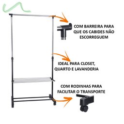 Arara De Roupas Regulável Com Sapateira Cabideiro Rodinhas - 2