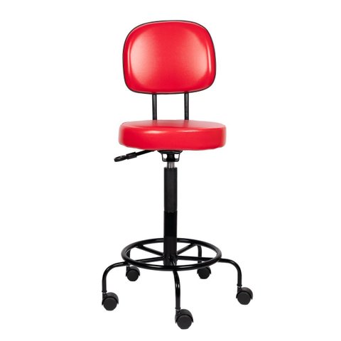 Cadeira Mocho Alto Vermelha Estética Giratória Maca com Encosto Altura Maxima 74cm do Assento Ao Cha