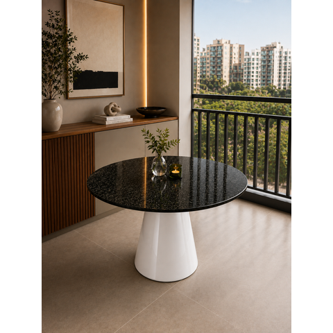 Mesa de Jantar Cone Branco - Redonda 120cm - Mármore São Gabriel