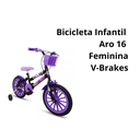 Ver imagem 5 de Bicicleta Infantil Aro 16 Feminina Criança - Ello Bike Cor:preto/lilás