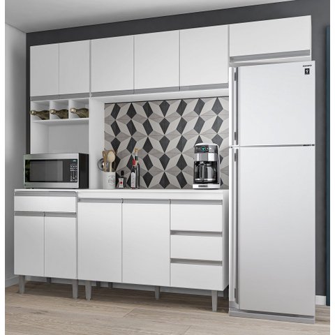 Cozinha Modulada Completa Andréia 240cm com Tampo Branco Ajl