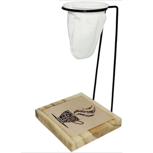 Porta Filtro / Coador de Café Aramado com Coador de Pano e Base de Madeira