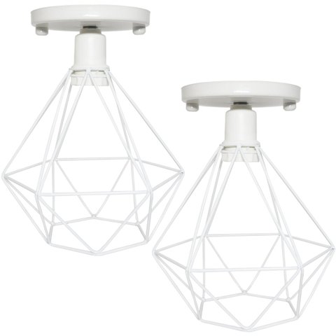 2 Lustres Teto Plafon Industrial Aramado Diamante Retrô Luminária Sobrepor Vintage Branco Agp Agp Il