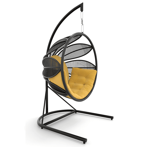 Balanço Flor em Corda Náutica Preto - Tecido Lisato Mostarda