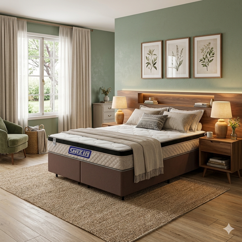 Cama Box + Colchão Gazin de Espuma D33 Pillow In Force Mid Queen 158 cm