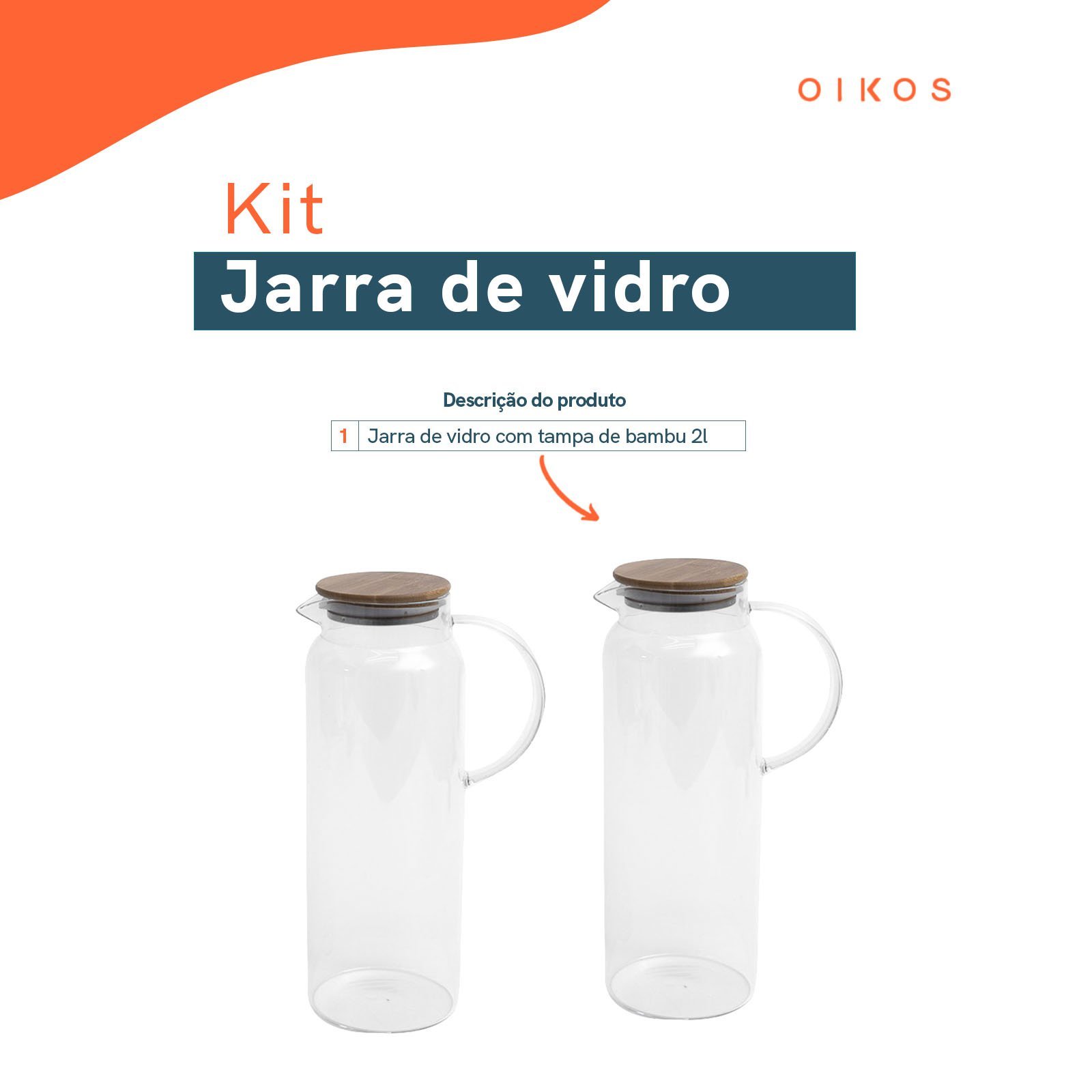 Kit 2 jarras de vidro borossilicato suco com tampa de bambu 2L - Oikos - 3