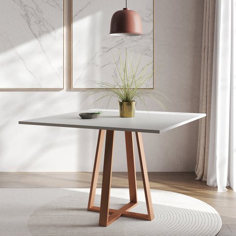 Mesa de Jantar Mônaco 110cm Tampo Branco Pés Cobre