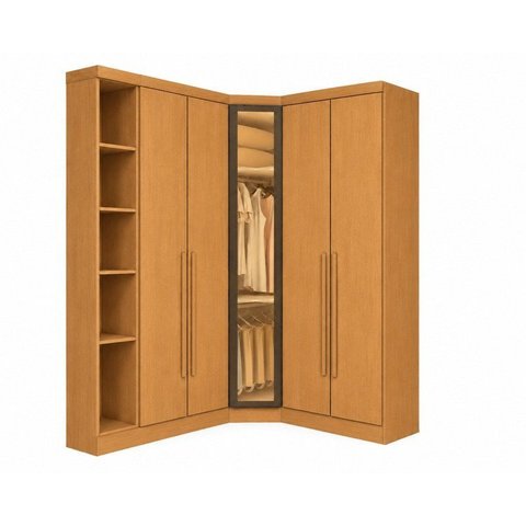 Guarda-Roupa Modulado de Canto Oblíquo Reflecta com LED 5 Portas e Cantoneira 100% MDF Cairo