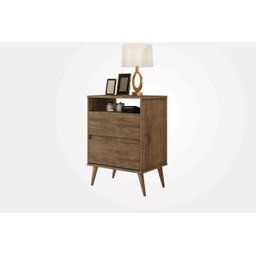 Mesa de Cabeceira Lotus Estilo Retrô com Duas Gavetas Nicho e Pés Palitos – J&a Móveis:jequitiba - 1