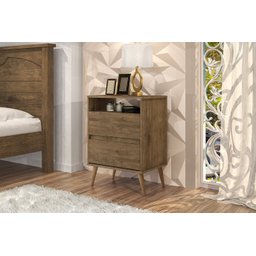 Mesa de Cabeceira Lotus Estilo Retrô com Duas Gavetas Nicho e Pés Palitos – J&a Móveis:jequitiba - 2