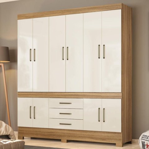 Guarda Roupa Casal 10 Portas e 3 Gavetas New Murano - Amêndola Touch/off White