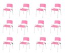 Ver imagem 1 de Kit 12 Cadeiras Infantil Iso, Escola, Base Branca- Rosa