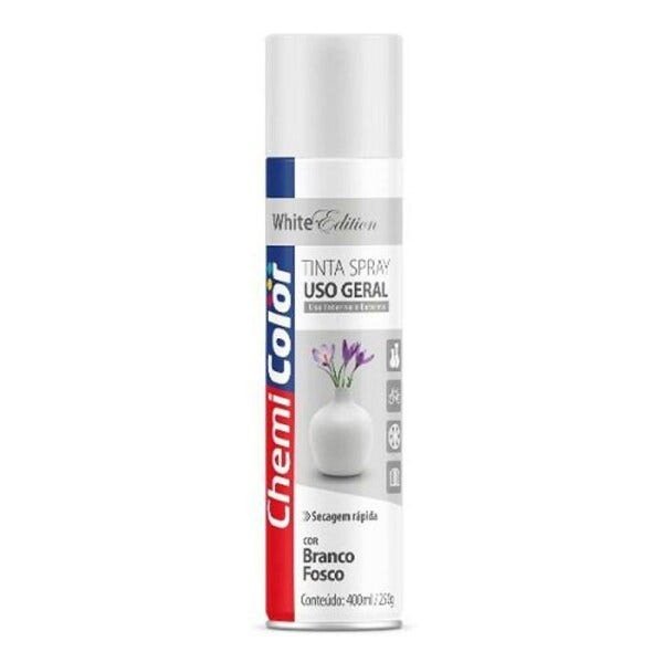 Tinta Spray Uso Geral Branco Fosco 400 ml Chemicolor - 1