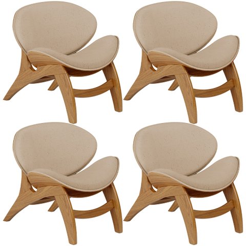 Kit 4 Poltronas Decorativa Orgânica Sala Living Kadosh L02 Linho Bege Escuro - Lyam Decor