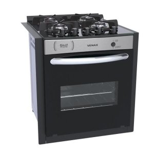 FOGAO DE EMBUTIR 4 BOCAS VENAX GAUDI PRISMA VITREO INOX GAS GLP