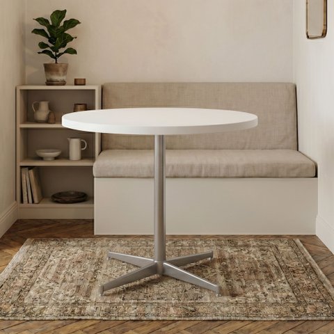 Mesa de Jantar Redonda Tampo MDF 90cm com Base de Aço Casual Branco/Cromado