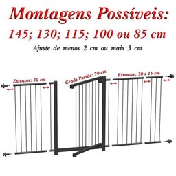Grade Portão Pet Bebê Divisor Ambiente 143 a 148 Cm Preto - 4