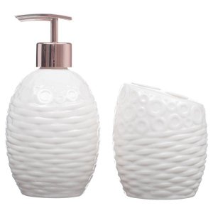 Kit Banheiro Lavabo Porta Sabonete Líquido 2 Peças/ Rosê 070