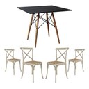 Ver imagem 1 de Conjunto de Mesa Eiffel Quadrado Tampo de Madeira 90cm Preto com 4 Cadeiras Katrina Off White