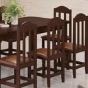 Ver imagem 5 de Conjunto Mesa com 8 Cadeiras Madeira Maciça Estofado Corino Marrom 200cm Castanho Amelia Shop Jm