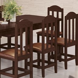 Conjunto Mesa com 8 Cadeiras Madeira Maciça Estofado Corino Marrom 200cm Castanho Amelia Shop Jm - 5