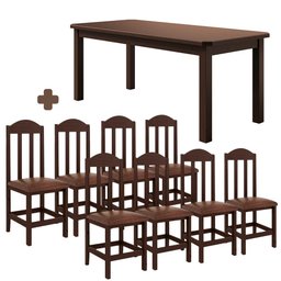 Conjunto Mesa com 8 Cadeiras Madeira Maciça Estofado Corino Marrom 200cm Castanho Amelia Shop Jm - 2